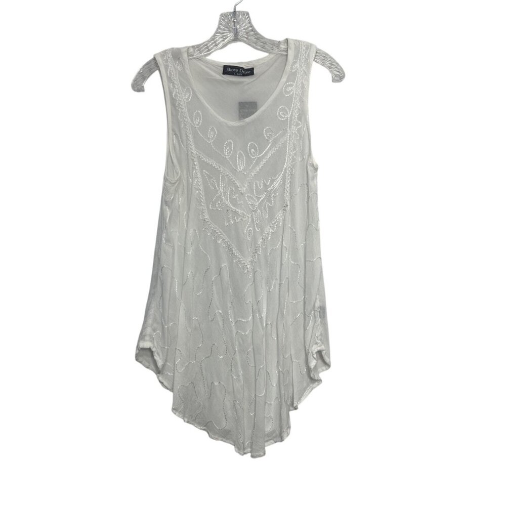 Shore Drive Embroidered Tank Top Womens Large White New Sleeveless